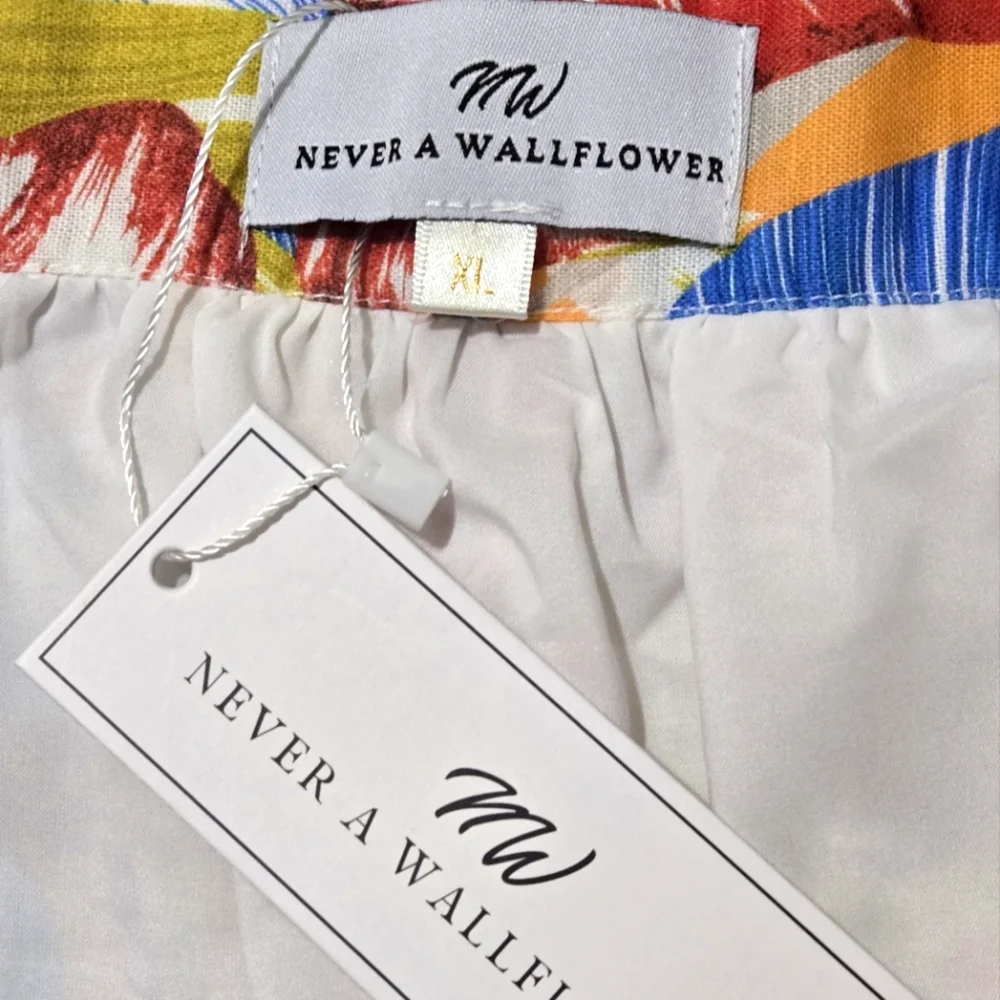 NEVER A WALLFLOWER Tropical Print Tiered Maxi Skirt Button Down Cotton Size XL - Picture 8 of 10